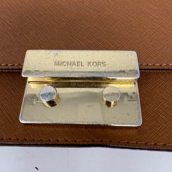 Michael Kors Crossbody Flap Top Bag Chain Wax Canvas Tan Gold - Picture 2 of 10